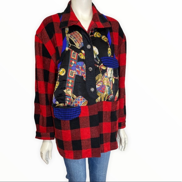 Vintage CANVASBACKS LUTTON & HORSFIELD Red Black Buffalo Plaid Jacket - S - Picture 1 of 6